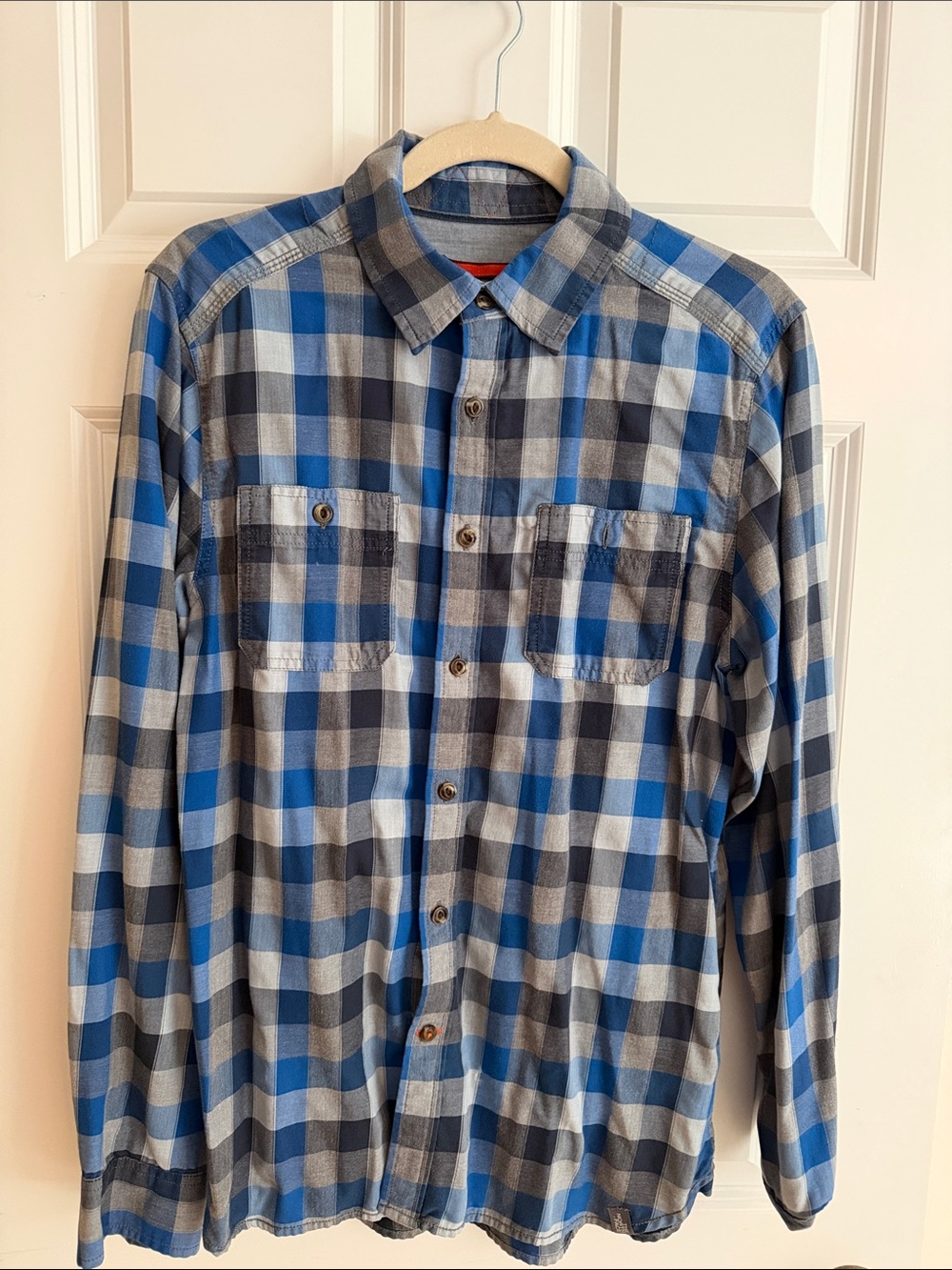 The North Face Blue and Gray Plaid Long-Sleeve Button-Up Shirt